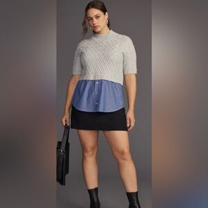 Maeve Melinda Cable Short-Sleeve Twofer Sweater